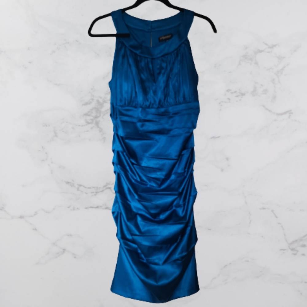 Signature by Sangria Teal Size 12 Cocktail Sateen Cocktail Dress Like New